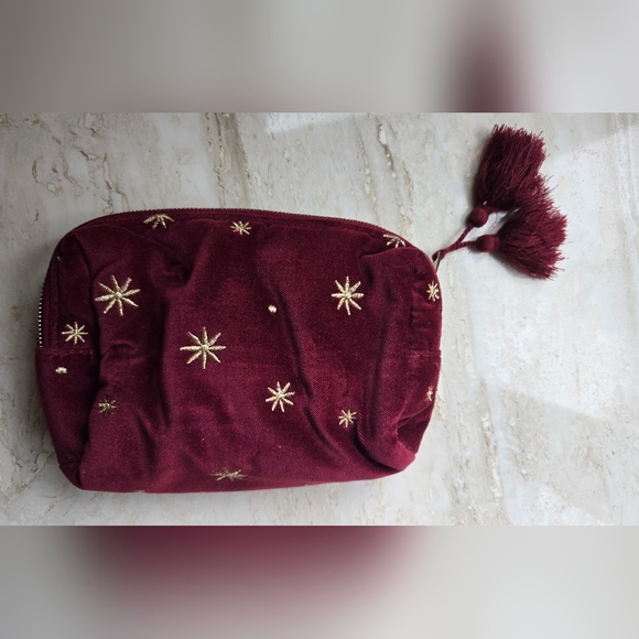 New Sézane Burgundy Embroidered Women's Pouch - Picture 2 of 3